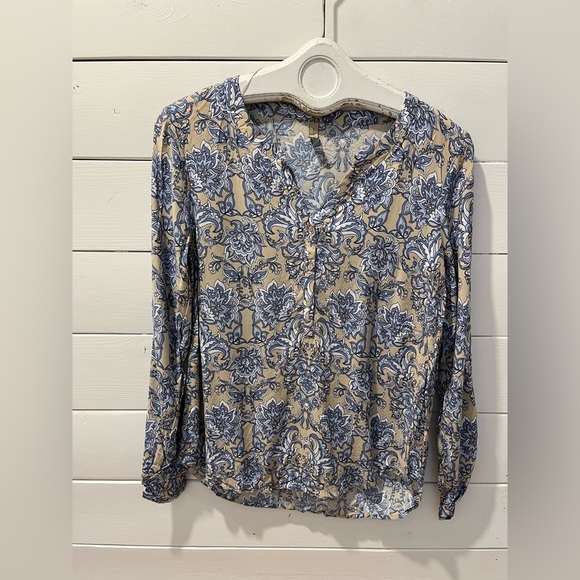 🩵 SoyaConcept Long Sleeve Floral Blouse – Size M – Blue & Beige Pattern🩵 - Picture 1 of 9